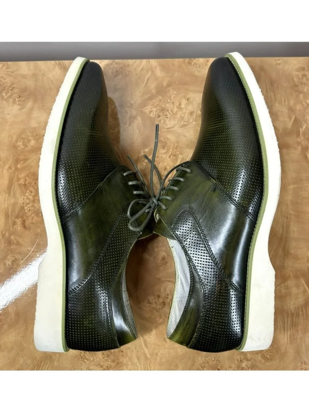 Giovanni Joshua Olive Green Perforated Leather Derby Shoes Men's 10M